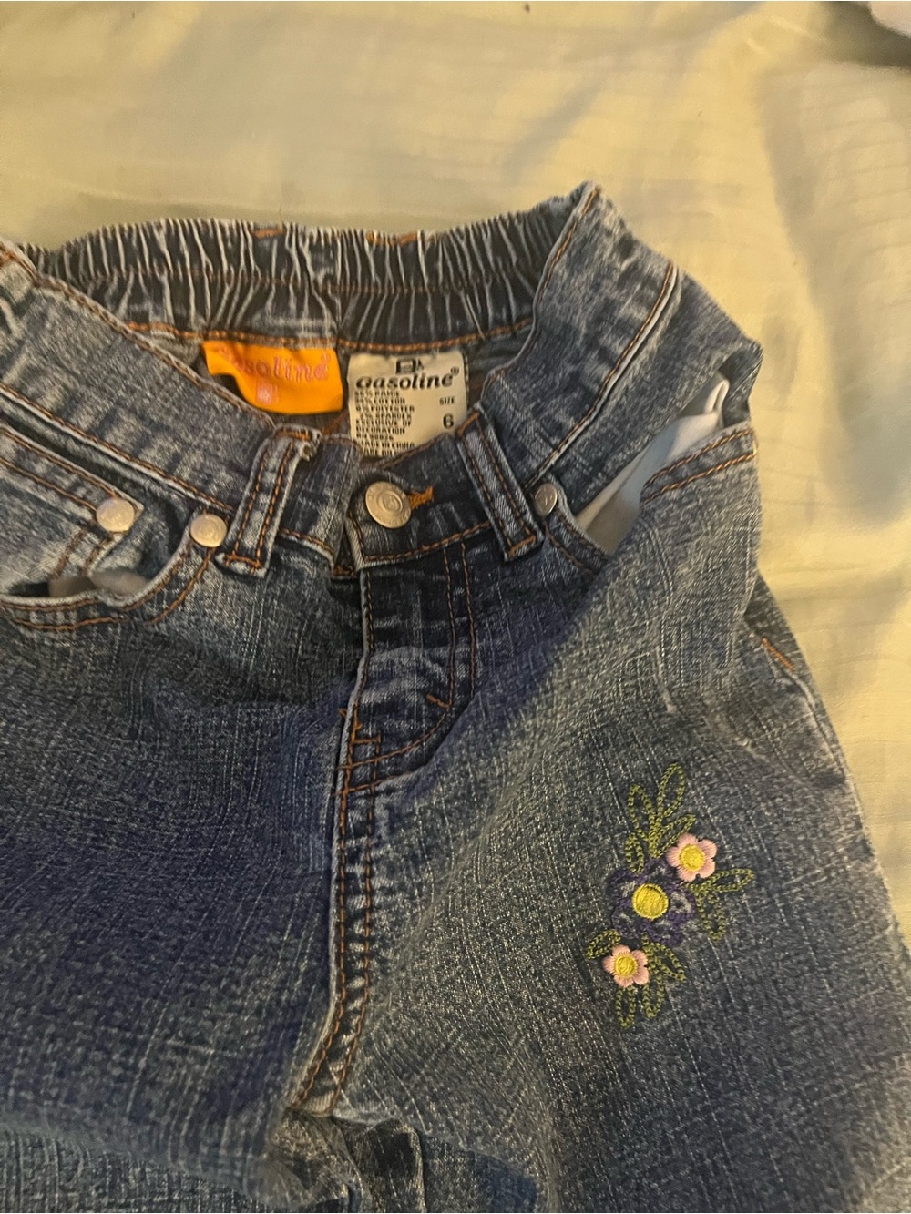 GASOLINE GLAMOUR Dark Blue Girls' Denim Jeans with Floral Embroidery